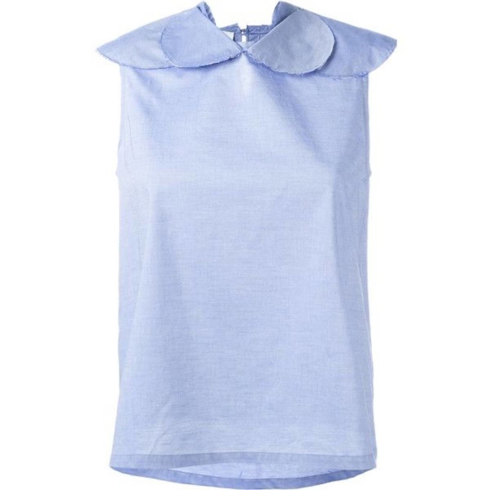Societe Anonyme Blue Linen Petal Collar Top US Size 6
